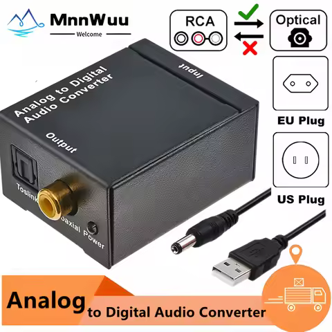 ADC Analog To Digital Audio Converter RCA to Optical Toslink Audio Adapter Analog Digital Fiber Tosl