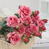 【Iloverosemerry】ช่อดอกกุหลาบเทียม5หัว,ดอกไม้ผ้าไหมเทียม DIY ของขวัญวันวาเลนไทน์ดอกไม้ตกแต่งงานแต่งงานงานวันเกิด