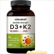 พร้อมส่ง! Naturebell Vitamin D3 K2 (10000 IU Vitamin D + 200mcg Vitamin K MK-7) 240 Softgels Exp.03/