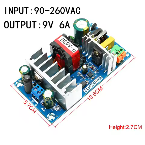 Power Supply Module 9V 90-260VAC to DC 9V 6A Power Supply Module Board Switch AC-DC Switch Power Sup