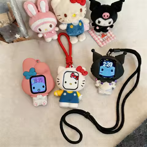 Kawaii Sanrio HelloKitty My Melody Kuromi Lanyard Protective Silicone Case for Apple Watch Series S1