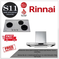 RINNAI RH-C91A-SSVR CHIMNEY HOOD ELECTRONIC TOUCH CONTROL  +  RINNAI RB-3SI 3 INNER BURNER BUILT-IN HOB STAINLESS STEEL TOP PLATE