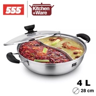 555 Stainless Steel Yuanyang 2-Sided Steamboat 28cm with Glass Lid | Hot Pot Yuan Yang Pots