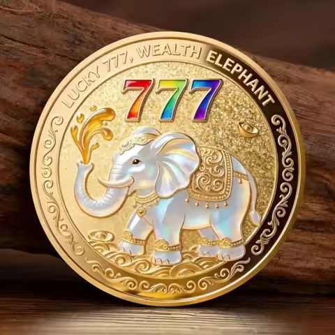 Colorful Lucky 777 Wealth Elephant Gold Plated Souvenir Coin Abundance Inflow Prosperity Blessing Co
