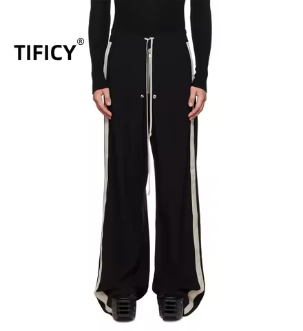 Dark Rick Men's and Women's RO Black and White Splicing Loose Casual Floor Dragging Wide Leg Pants Z