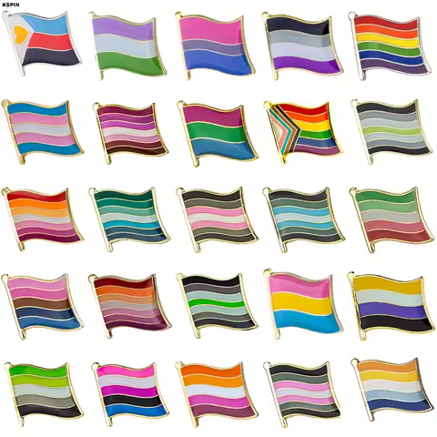 10pcs a lot LGBT Gay Pride Rainbow Progress Pride Pansexual Bisexual Flag Metal Pinback Brooch Butto