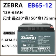 【現貨】ZEBRA EB65-12 12V 65Ah 銀合金膠體電池 不斷電系統 電動車 6-GFM-65