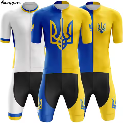 New Ukraine Men Triathlon Short Sleeve Cycling Jersey Sets Maillot Ropa Ciclismo Outdoor sports Bicy