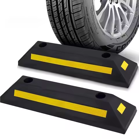 Car Wheel Stopper for Garage - Durable Rubber Parking Guide with Yellow Strips,Fits All Models, Park