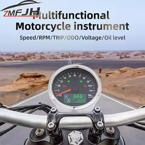 Motorcycle GPS Speedometer Tachometer Trip OBO Voltage Oil Level Gauge LCD Digital Speed Meter Dashb