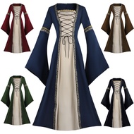 Square Neck Flared Sleeve Lace Up Long Dress Cosplay Performance Outfit Gothic Retro Cosplay Outfit 