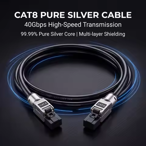 CAT.8 40Gbps RJ45 XSSH 7mm 8 Core 99.999% 5N Pure Silver 15AWG High Density Double Layer Braided and