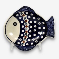 波蘭手繪手工陶-魚型盤 19cm 孔雀眼系列 設計師款