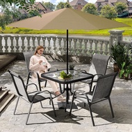 Outdoor Dining of 5, Table and Chairs Set, Textured Glass Tabletop, 4 Stackable Patio Chairs, Garden Furniture Set PP.U