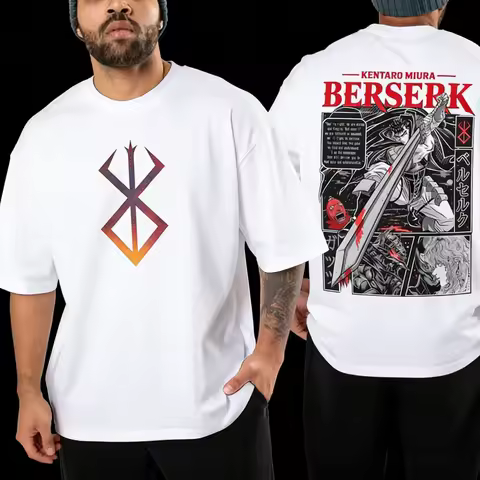 anime Berserk Graphic Men T-Shirt Oversized 100%Cotton Unisex O-Neck Short Sleeve Y2k Streetwear Dar