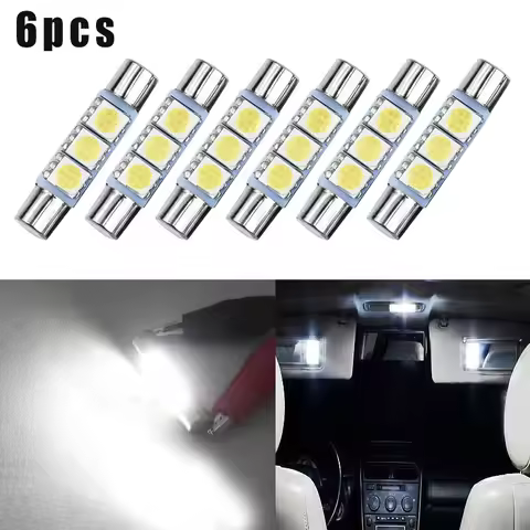 6pcs Xenon White LED Bulbs 3SMD LED Bulb Sun Visor Makeup Mirror Fuse Light F30-WHP 6614F 6615F 6614