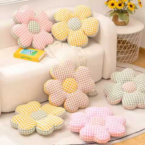 48x48cm Cloth Four Leaf Clover Stuffed Pillow Check Pattern Plant Flower Cushion Sofa Chair Home Dec
