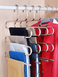 1入組5層不鏽鋼褲架,加厚加強款多層s型衣架,適用於衣櫃整理衣服、毛巾、腰帶等