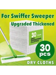 30片/包，乾式掃地布墊，與Sweeper兼容 - 用於地板拖把和清潔的一次性抹布填充物，加厚的一次性靜電除塵紙，一次性拖把布，除塵布