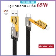 4-Head Fast Charging Cable 1m (65W). 4-in-1 Anti-Tangle and Breakage Charging Cord - Phone charging 