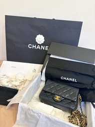Chanel MINI FLAP BAG 黑色 金釦 荔枝纹 牛皮 20