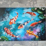 Koi Fish Painting Carp Oil Art Feng Shui Painting Fish Art