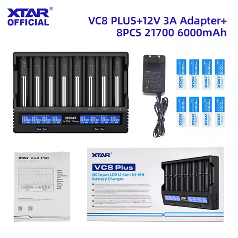 XTAR VC8 PLUS Set with 8×18650 4000mAh/21700 6000mAh 8‑Slot Fast Charger Capacity Test 0V Activation