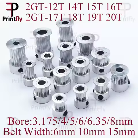 Printfly 2GT 12 14 15 16 17 18 19 20 Teeth GT2 Timing Pulley Bore 3.175 4 5 6.35 8mm Part For Width 