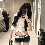 กางเกงขาสั้นยีนส์ทรงสลิมฟิตเอวต่ำสำหรับผู้หญิงในฤดูร้อน กางเกงขายาวทรงเข้ารูปแบบ Y2K สำหรับสาวๆ ที่ไ