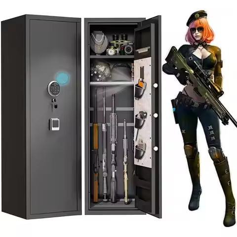 10-15 Gun Adjustable Cabinet with Biometric Lock, No Assembly Needed (11.81D x 13.78W x 57.09H)