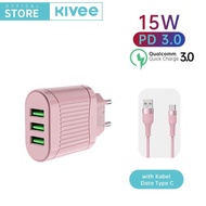 KIVEE Kepala Charger USB*3 Macaron Charger fast charging for iphone