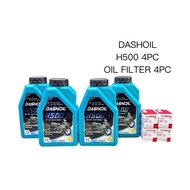 DashOil High Performance H500 4T 15w50 1L Semi Synthetic SN Motorcycle Engine Oil Minyak Hitam Set 4