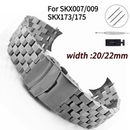 20mm 22mm Bracelet For Seiko SKX007 / 009 SKX173 / 175 Replacement Strap Curved Band Universal Stainless Steel Bracelet