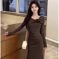 Fall Winter plus Size Long Sleeve Dress Elegant French Style High Waist A-Line Dress Casual Wear Pol