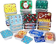 40Pcs Christmas Aluminum Pans With Lids,8 Holiday Designs,Foil Pans for Gift Giving Rectangular Trea