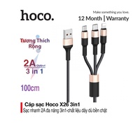 Cáp Sạc Nhanh 3 Đầu Chống Đứt Gãy Hoco X26 Micro Usb Type C dây dù dài 1m Bảo Hành 12 tháng