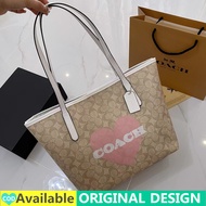 (Premium Quality ) 2024 New Original COACH Handbag Women PU Leather Tote Bag Classic Sling Bag Black Shoulder Bag Korean Fashion Student Large Capacity Zipper Handle Bag Leisure Travel Work Bag Mummy Bag Shopping Bag