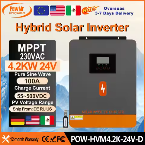 PowMr 4.2KW Hybrid Solar Inverters 12V 24V Battery to 220Vac With MPPT 100A Solar Controller for PV 