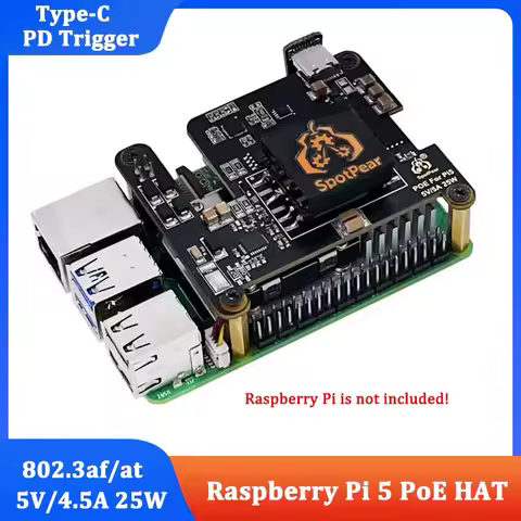 Raspberry Pi 5 PoE HAT With PD Trigger Activation Type C Power Over Ethernet 802.3af/at Optional Fan