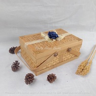 Rectangular Food Container 30 x 20 Gold Carved Ribbon | Woven bamboo box food container | Bamboo ham