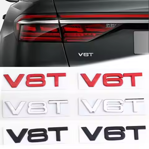 3D Metal Chrome Black V8T Logo V6T Sticker Car Fender Emblem For SQ7 Q8 R8 S8 RS8 V8T A6 C7 S4 A4 B7