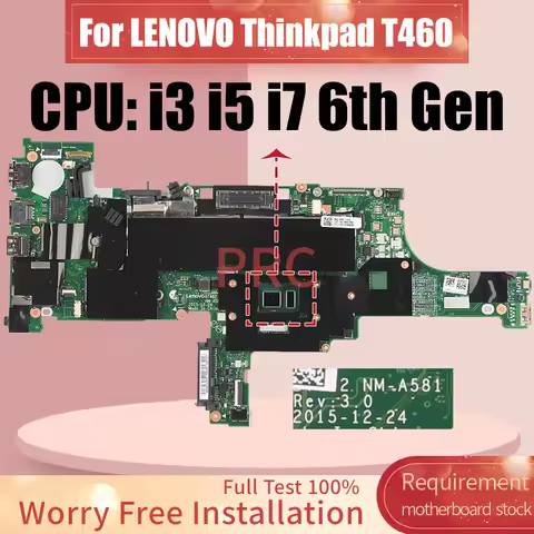 For LENOVO Thinkpad T460 Laptop Motherboard NM-A581 i3 i5 i7 6th Gen 01AW320 01AW336 01AW344 Noteboo