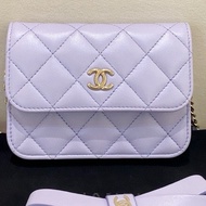 Chanel香奈兒 紫色 mini woc 蝴蝶結鏈條包腰包 附件塵袋
