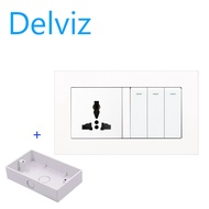 DELVIZ 3GANG/2WAY light switch + 3-hole wall socket. 16A power switch socket. EU socket US socket UK