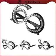[SONONIA] Glitter Crystal Black  Birthday Eye Glasses Anniversary Wedding Party Fancy Dress 30/40/50