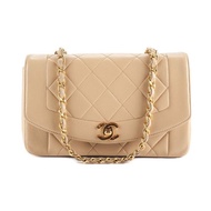 CHANEL 香奈兒 ｜Diana Flap 黛妃奶茶羊皮金扣包 肩背包（中古）
