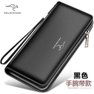 Deli Kangaroo Men's Wallet Large Capacity Long Zipper Business Clutch Bag Cattle Leather Bag Wallet Clutch