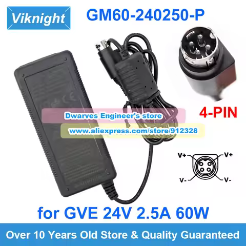 Genuine GVE GM60-240250-P GM60-240200-F GM601-240250 Ac Adapter 24V 2.5A 60W Power Supply Round With