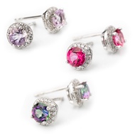 AR-Kang Collection* AKE880 Real Silver Earrings White/Cz+Pink Topaz+Mystic Topaz+Pink Amethyst (92.5