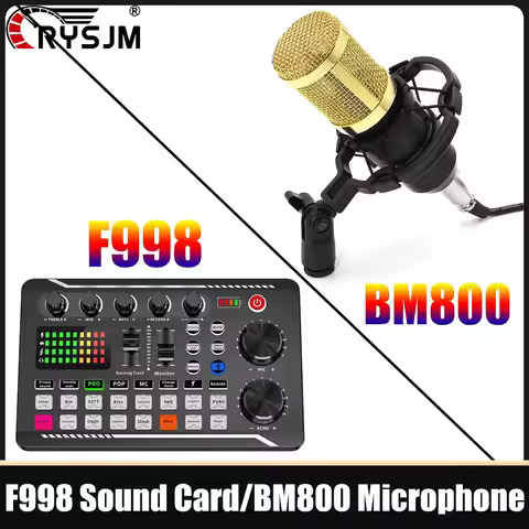 F998 Live Sound Card OR BM800 Microphone DJ Audio Mixer Console for Recording Singing Sound Portable